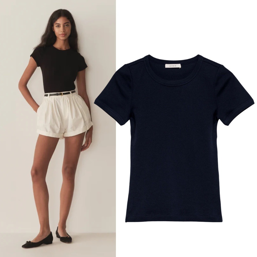 DOEN Vivi Tee Navy Blue Crewneck Short Sleeve T-Shirt XS
